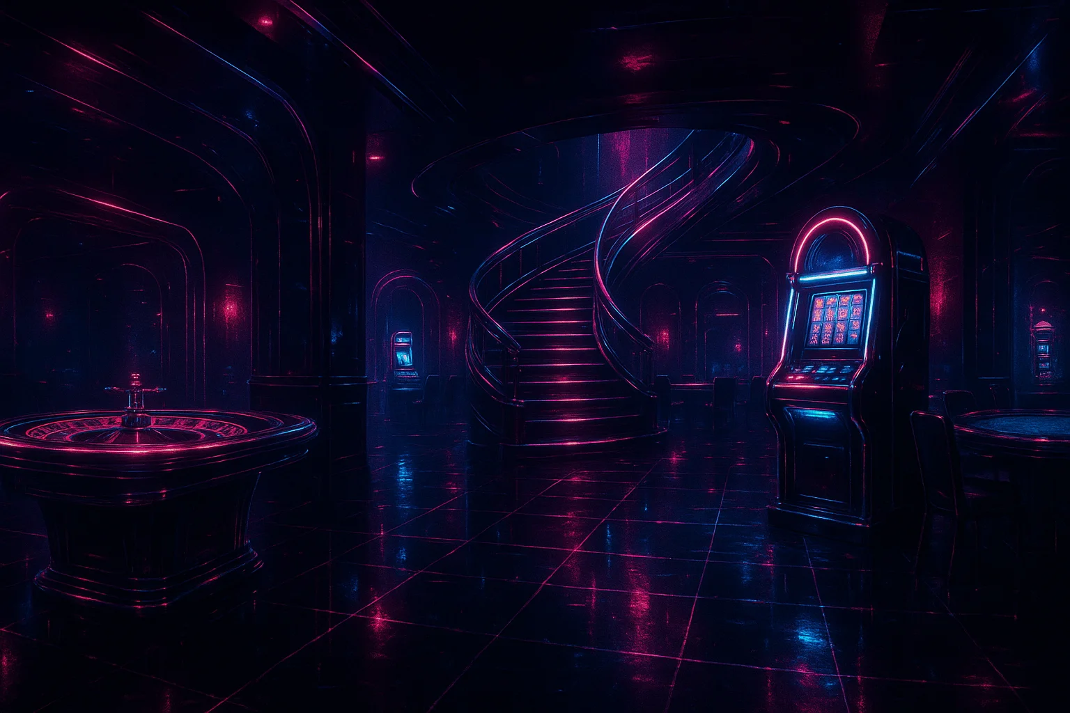 FlareVault neon casino lobby artwork